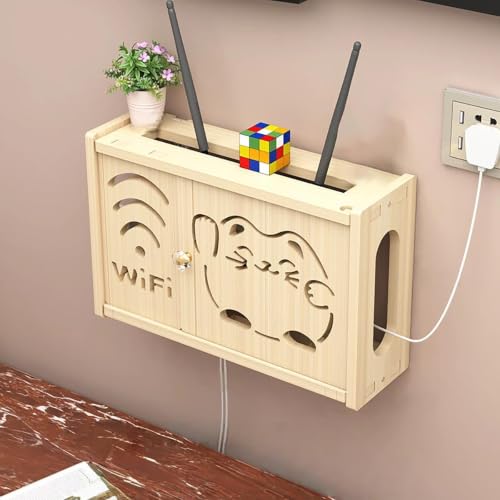 Wall Mounted Router Storage Box,Wood Wireless WiFi Router Shelf