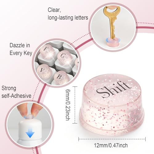 128Pcs Raised Keyboard Stickers for Long Nails, Bling Keyboard Bubbles with Letters, Self-Adhesive Nail Art Typing Keycaps for Desktop Laptop PC Wired Wireless Keyboard (Pink)