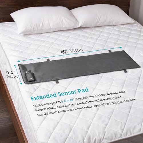 TOOCUST Bed Alert System for Seniors,40 Inch Extra Long Smart Bed Exit Monitor Mat with Dual Care Call Button Motion Reminder Pager for Household Bedroom and Residential Living
