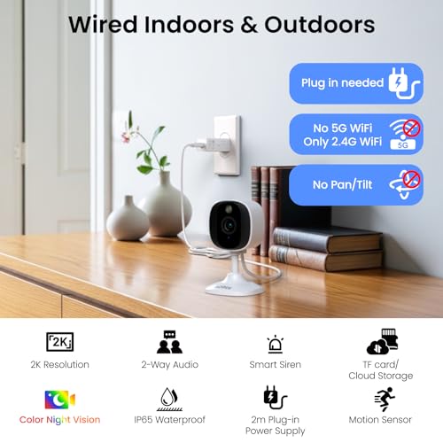 AOQEE Wired 2K Indoor Camera for Pet/Baby/Elderly, Human Detection, C1 1Pcs