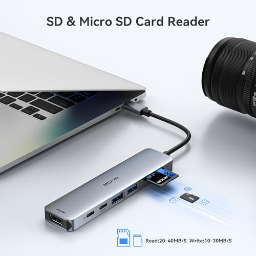 MOKiN USB C Hub HDMI Adapter, 7 in 1 Dongle with SD/TF Card Reader, USB C Data Port, 100W PD, and 2 USB 3.0 - Compatible with MacBook Pro/Air, Dell XPS, Lenovo ThinkPad
