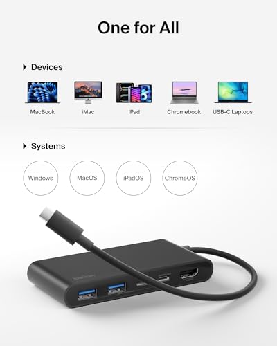 Belkin USB-C Hub 5-Port 4K HDMI 2.0 100W PD for MacBook, iPad & laptops