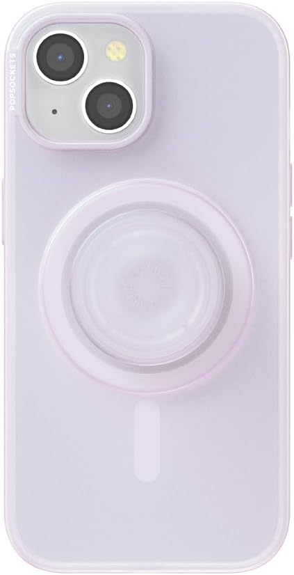 PopSockets iPhone 15 Phone Case with MagSafe, Wireless Charging Compatible, White - Opalescent Clear