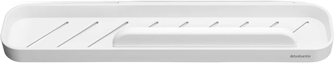 Brabantia MindSet Wall-Mounted Shower Shelf & Squeegee (Mineral Fresh White) Shower Soap, Shampoo Holder + Glass Cleaner (2.9 x 16.5 x 3.5)