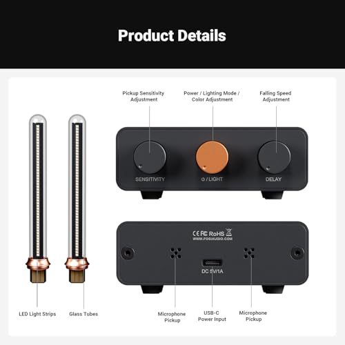 Fosi Audio Music Visualizer, Sound Pickup Spectrum Analyzer, Vintage Tube RGB Ambient Light and Banana Plugs for Speaker Wire, 2 Pairs/4 PCS Gold Plated Speaker Plugs for Home Audio Stereo Amplifier