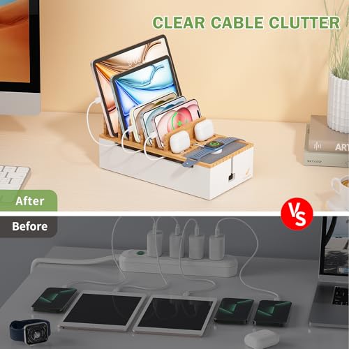 Pezin & Hulin Cable Management Box, Wire Organizer for Cords-Natural+White