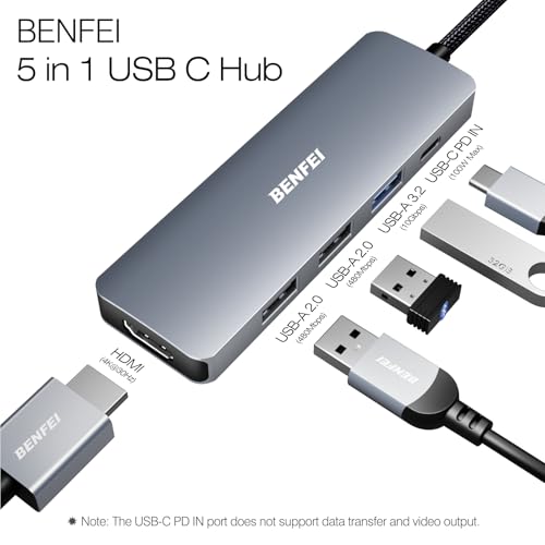 BENFEI USB C Hub 5-in-1 with 4K HDMI(Certified), 100 | Charging & Powe - Image 4