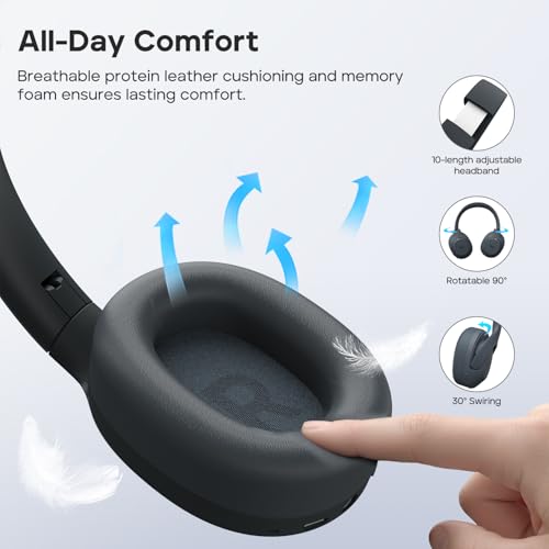 Tribit QuietPlus 81 Wireless Over-Ear Headphones, 110H Playtime, Black