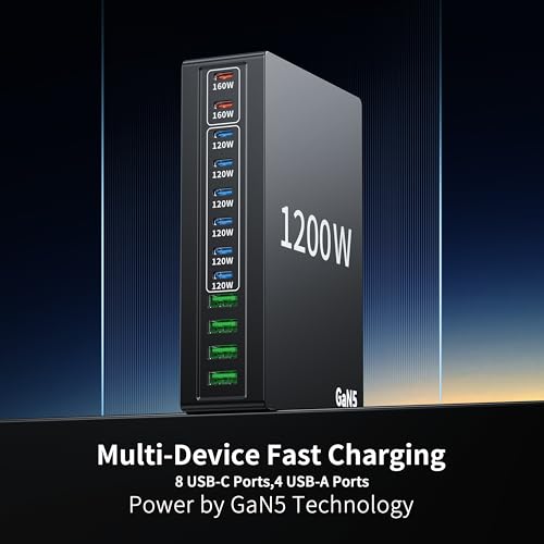 1200W USB C Charger Block Fast 12 Port MacBook Pro Charging Station
