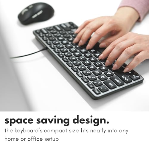 Macally Large Print Keyboard for Mac (Dual USB-C & USB-A) – Backlit Small Wired Keyboard, Compact Mini USB Keyboard with Quiet Scissor Switch Keys, Compatible with MacBook Air & Mac mini - Image 6