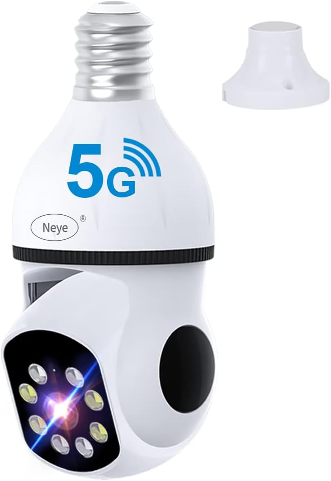 N_EYE 8mp/4k Light Bulb Security Cameras 2.4GHz&5GHz Outdoor Wireless WiFi Light Socket Screw in Security Cameras for Home Security Safe Cam Lightbulb Cameras Night Vision up 128g sd Card