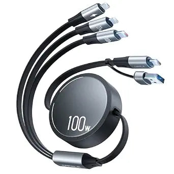 CAFELE 100W Multi Charging Cable, 6-in-1 Retractable USB C/A Cable, 5A Fast Charger Cord for Multiple Devices with Type C/L/Micro Ports for Phone 17 16 15 14 Pro Max, S24/S23, MBook, Pad (3.6ft) - Image 1