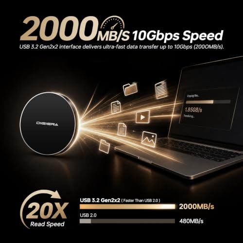 DIGIERA 4TB Magnetic Portable SSD, External Solid State Drives with USB-C 3.2 Gen 2x2, Speed Up to 2000MB/s, Compact & Durable, Compatible with iPhone 15/16/17 Series and Other USB-C Devices, Black