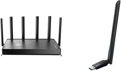 TP-Link Wi-Fi 7 Bundle – Archer BE600 BE9700 Tri-Band Router with 10G Port & TBE400U Plus BE6500 Tri-Band USB 3.0 Wi-Fi Adapter for Windows 11/10, MLO, 4K-QAM, WPA3