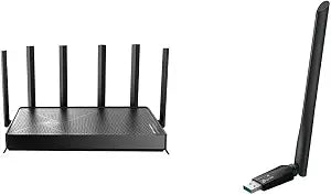 TP-Link Wi-Fi 7 Bundle – Archer BE600 BE9700 Tri-Band Router with 10G Port & TBE400U Plus BE6500 Tri-Band USB 3.0 Wi-Fi Adapter for Windows 11/10, MLO, 4K-QAM, WPA3