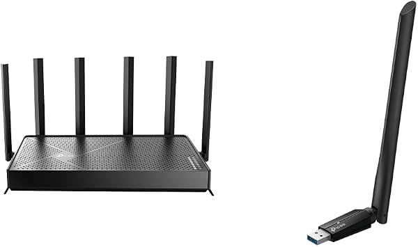 TP-Link Wi-Fi 7 Bundle – Archer BE600 BE9700 Tri-Band Router with 10G Port & TBE400U Plus BE6500 Tri-Band USB 3.0 Wi-Fi Adapter for Windows 11/10, MLO, 4K-QAM, WPA3