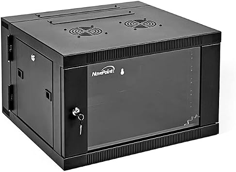 NavePoint 6U Server Cabinet with Hinged Back - 25.5' Deep, 6U Server Rack Enclosure with Locking Glass Door, Wall Mount Rack with Removable Side Panels, Network Cabinet with 2 Fans, Pre-Assembled