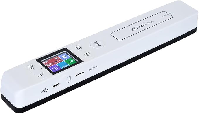 IRIScan Book 7 White Portable Wireless Handheld Scanner, 1050 DPI Document and Photo Scanner with SD Card and OCR, Compatible with Windows and Mac, Readiris PDF Included