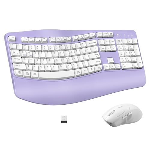 Wireless Keyboard and Mouse Combo,2.4G Ergonomic Wave Keys(Purple) - Image 2