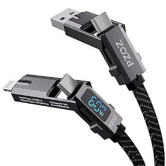 pzoz 4-in-1 Multi Charging Cable with LED Display, 60W PD Fast Charging