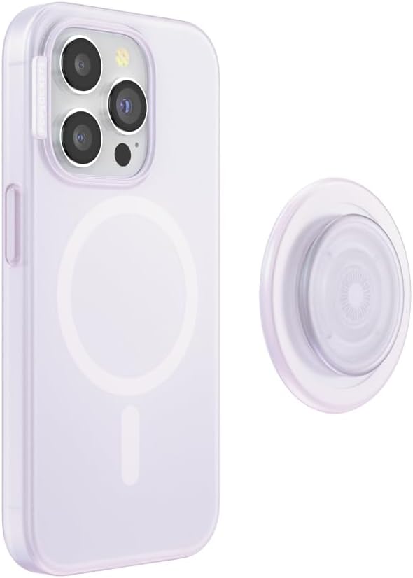 PopSockets iPhone 15 Pro Phone Case with MagSafe, Wireless Charging Compatible, White - Opalescent Clear