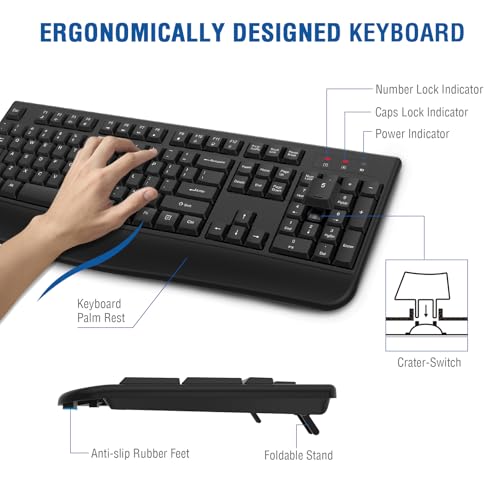 Wireless Keyboard and Mouse Combo, EDJO 2.4G Full-Sized Ergonomic Computer Keyboard with Wrist Rest and 3 Level DPI Adjustable Wireless Mouse for Windows, Mac OS Desktop/Laptop/PC - Image 5