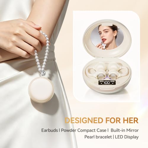 Open Ear Clip On Earbuds Wireless Headphones with Mirror(Skin)