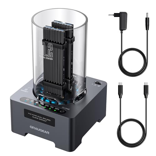 GRAUGEAR NVMe M.2 SSD Duplicator Dual-Bay Offline Clone Tool-Free, 20Gbps USB C to M.2 SSD Drive Cloner Docking Station Adapter Enclosure for M2 SSD Hard Drives M-Key