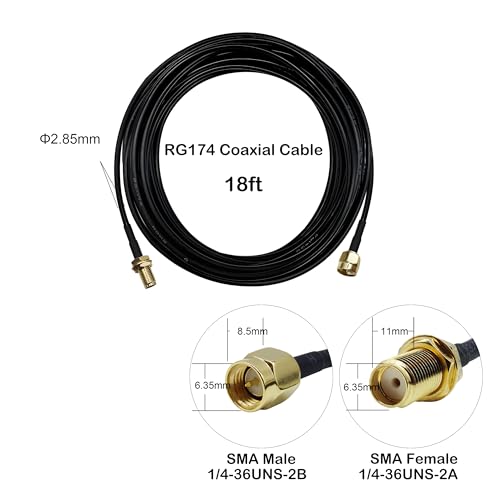 SMA Extension Cable 18ft, SMA Male to Female Low Loss RG174 Coaxial Cable Extender for SDR, Wireless Security Camera, Network System, GPS LTE 4G 5G WiFi Radio Antennas