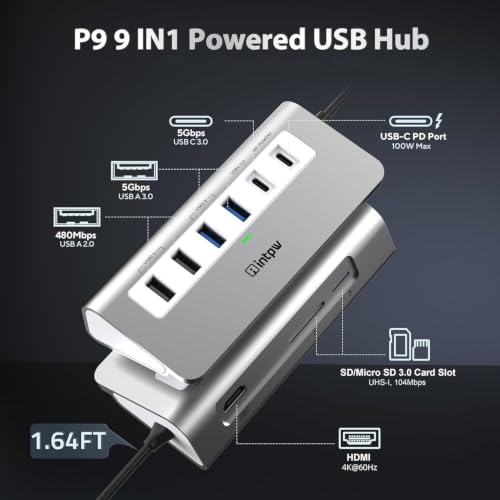 intpw 9-in-1 USB C Hub, P9 USB C to HDMI Adapter 4K@60Hz - Image 3