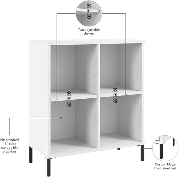 Bush Furniture Essence 4 Cube Organizer in White | Organizers and Shelves for Home Office Workspace, Living Room, Entryway, Bedroom, and Mudroom