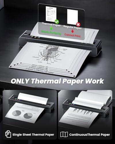 TATTMUSE A28U Inkless Thermal Portable Printer Wireless for Travel 8.5 x 11