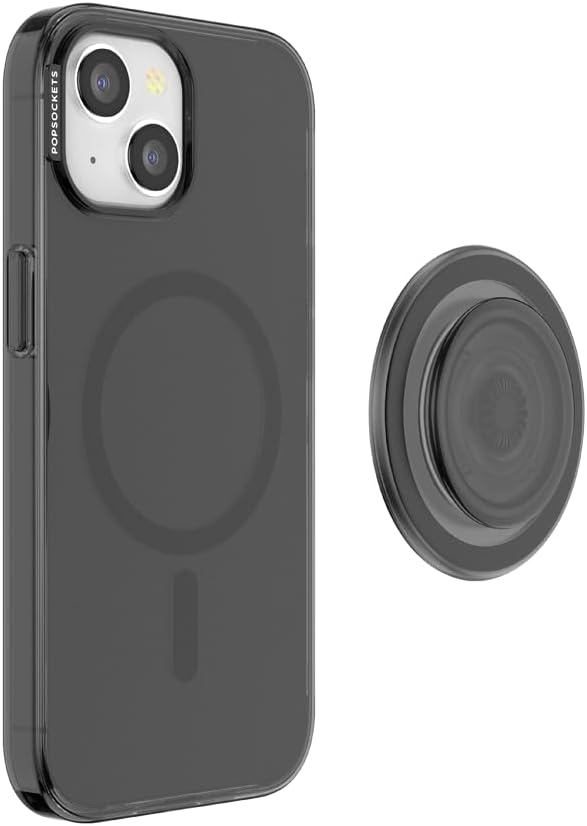 PopSockets iPhone 15 Phone Case with MagSafe, Wireless Charging Compatible, Black - Translucent Black