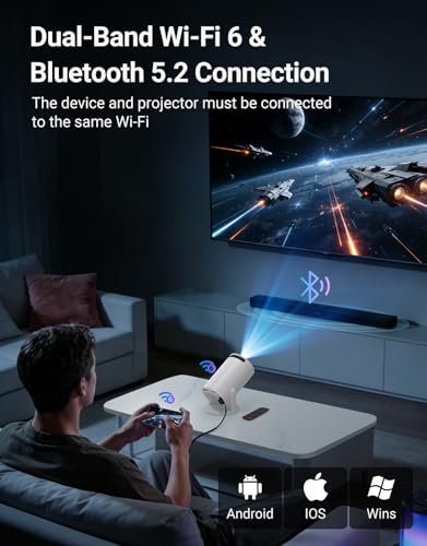 Mini Projector 210LM with WiFi 6 & BT 5.2 Native 720P HD Smart Projector