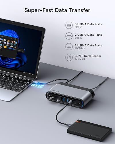 Baseus 17-in-1 Laptop Docking Station 3 Monitors with 4K HDMI+DP, USB C Docking Station with 7 USB, 1000Mbps Ethernet, 100W PD, Card Readers Compatible with Acer/HP/Lenovo/Mac/Dell - Image 5