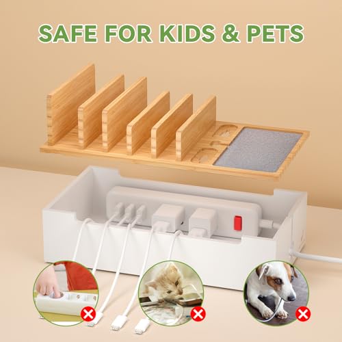Pezin & Hulin Cable Management Box, Wire Organizer for Cords-Natural+White