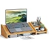 Ufine Bamboo Laptop Stand for Desk with Storage Computer Monitor Riser