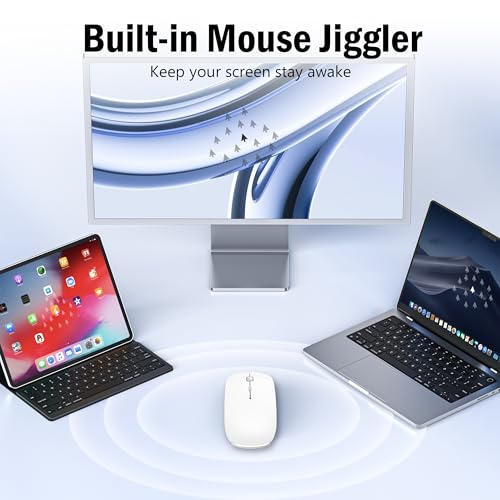 Wireless Mouse for MacBook Air iPad Pro PC Laptop, Bluetooth Rechargeable Computer Mice with Jiggler Mode, Silent 3 Mode (BT 5.2/3.0 & USB-A/USB-C Receiver) Type-C Slim Travel Mouse, White