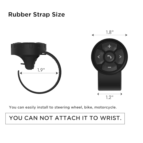 Bluetooth Media Button Remote Control IPX6 Waterproof Strap Type Wireless Controller for Car Bike Motorbike Steering Wheel Siri Call & Camera Compatible for iPhone Samsung Galaxy Any Android Device