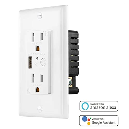 Zigbee Wall Outlet with USB | One Controlled | One Always On | Compatibile with Google Assistant and Alexa (Class 2 USB)
