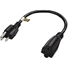 Short Extension Cord 1 Ft 12 Inches, 16AWG 3 Prong Male to Female Outlet Saver- Short Indoor and Outdoor Extension Cord- Power Extension Cord Black- Small Heavy Duty Extension Cable- Luxury Office