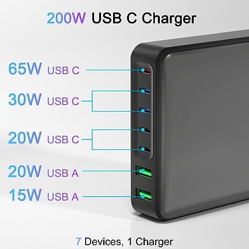 200W USB C Charger, 7-Port Desktop USB C Charging St | Charging & Powe - Image 3