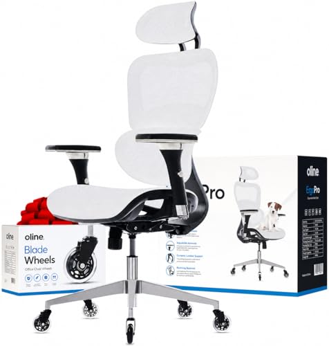 Oline ErgoPro Ergonomic Office Chair with 4D Adjustable Armrest, 3D Lumbar Support and Blade Wheels - Mesh Computer Gaming Rolling Desk Executive Swivel Home Chair (White) - Image 2