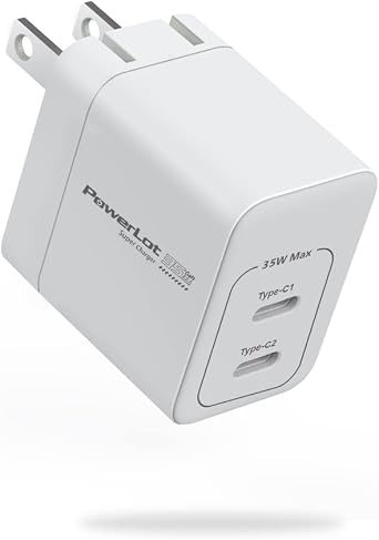 PowerLot USB C Charger, GaN III 35W Dual USB C Wall Charger, PPS Super Fast Charging Block with Foldable Plug for iPhone 15 14 13 12 11, Samsung S23 S22 S21, Pixel 7 6 Pro, MacBook Air, iPad, iWatch