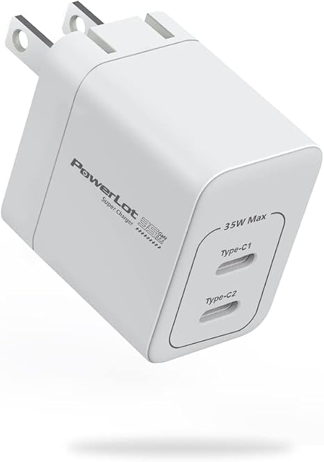 PowerLot USB C Charger, GaN III 35W Dual USB C Wall Charger, PPS Super Fast Charging Block with Foldable Plug for iPhone 15 14 13 12 11, Samsung S23 S22 S21, Pixel 7 6 Pro, MacBook Air, iPad, iWatch