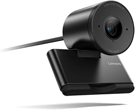 Lenovo FHD Webcam, 1080p Resolution, 30 fps, Dual Noise-Cancelling Microphones, AI Noise Cancellation and Enhanced Image Quality, Physical Privacy Shutter, Microsoft Terms Certified, Black