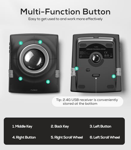 Nulea Wireless Trackball Mouse Ergonomic 55mm Large Ball Ambidextrous