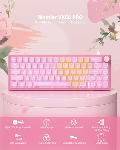Womier 60% Keyboard QMK/VIA, Pink Gaming Mechanical Keyboard Creamy - Image 6