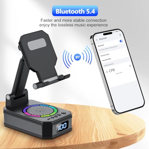 Gifts for Men Women, Cell Phone Stand with Wireless Bluetooth Speaker and Colorful LED Lights, 4-in-1 Multifunctional Phone Holder Support Fast Charging, Adjustable Desktop Stand, Best Gifts