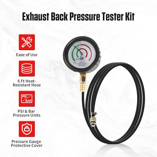 Exhaust Back Pressure Tester Kit with 6ft Hose & Adapters